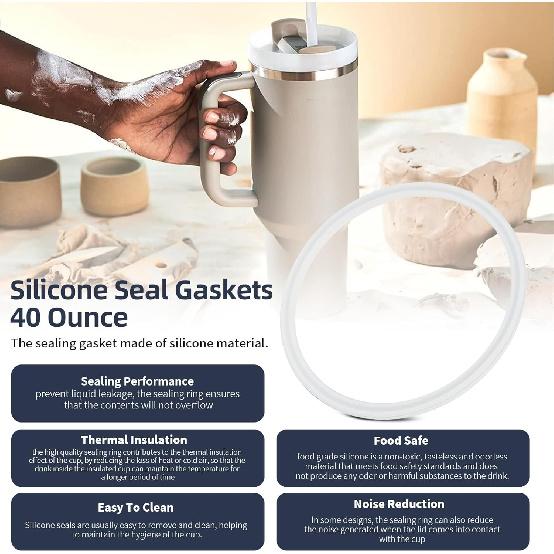 Cup Lid Seal Gasket Replacement Parts 40 oz, Thermos Lid Silicone Seal Ring Not Rubber Compatible with Stanley Quencher H2.0 FlowState Stainless
