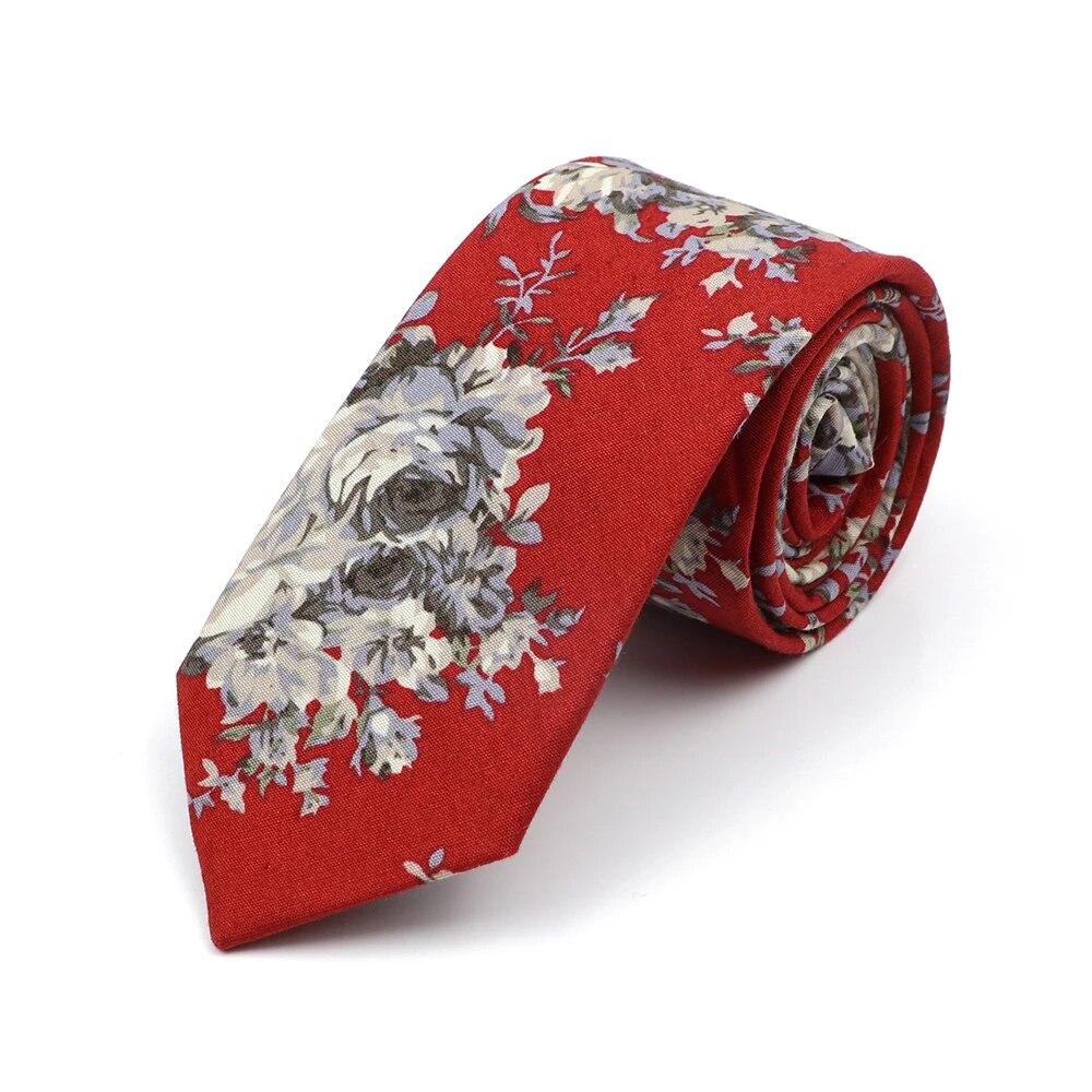 Новый стильный галстук с цветочным принтом 6 см, синий, зеленый, фиолетовый, узкий галстук из 100% хлопка для мужчин и женщин, костюмы для свадебной вечеринки, рубашка, аксессуар