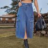 Hot Elastic Waist Casual Cargo Denim Skirt