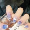 24 Pieces Fresh and Gradual Change Wearing Nail Medium and Long Nail Piece Blue and White Love Nail Piece Fake Nail
