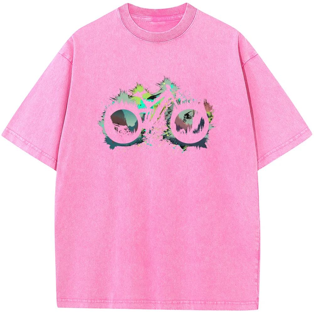 Футболка мужская с принтом велосипедов, хлопковая, с О-образным вырезом, стираная, новинка, повседневная, свободная, отбеленная футболка