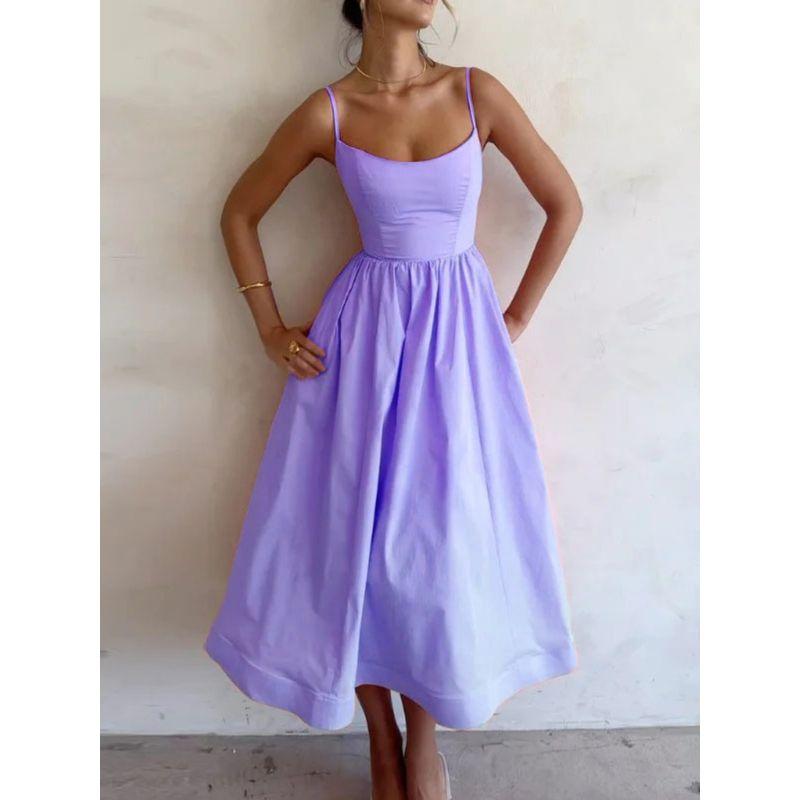 European and American Sexy Silm Waist Trimming Spaghetti Straps Dress Long Dress Sexy Bodycon Strap Midi Dress