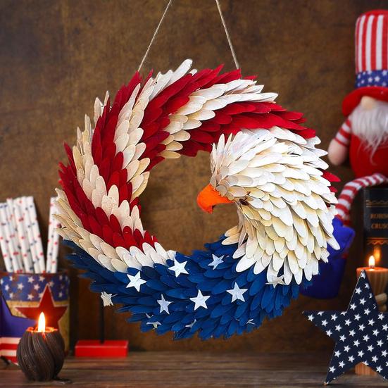 Independence Day Patriotic Eagle Wooden Plaque Red White Blue Bird Indoor Outdoor Front Door