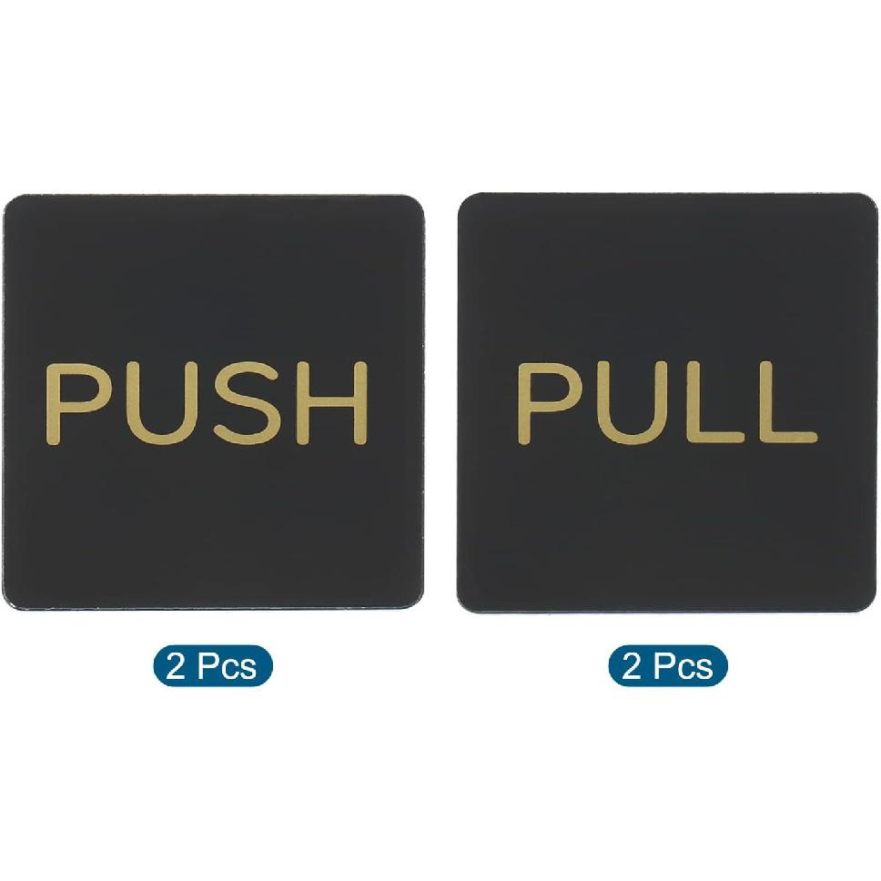 PATIKIL Push Pull Door Sign, 4 Pack Self-Adhesive Square Acrylic Gate Sticker Wall Marker for Office Store Shop, Black/Golden