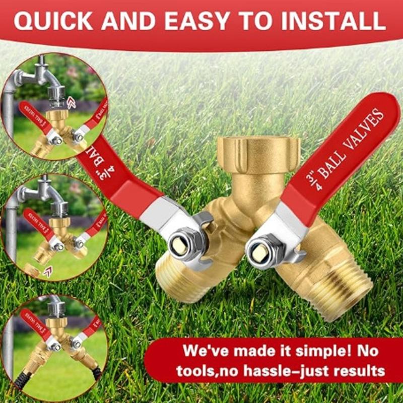 Brass Y Valves For Garden Hoses 3/4 Inch Standard Connection Featuring Large Ports & Easy Finger Operation for Garden