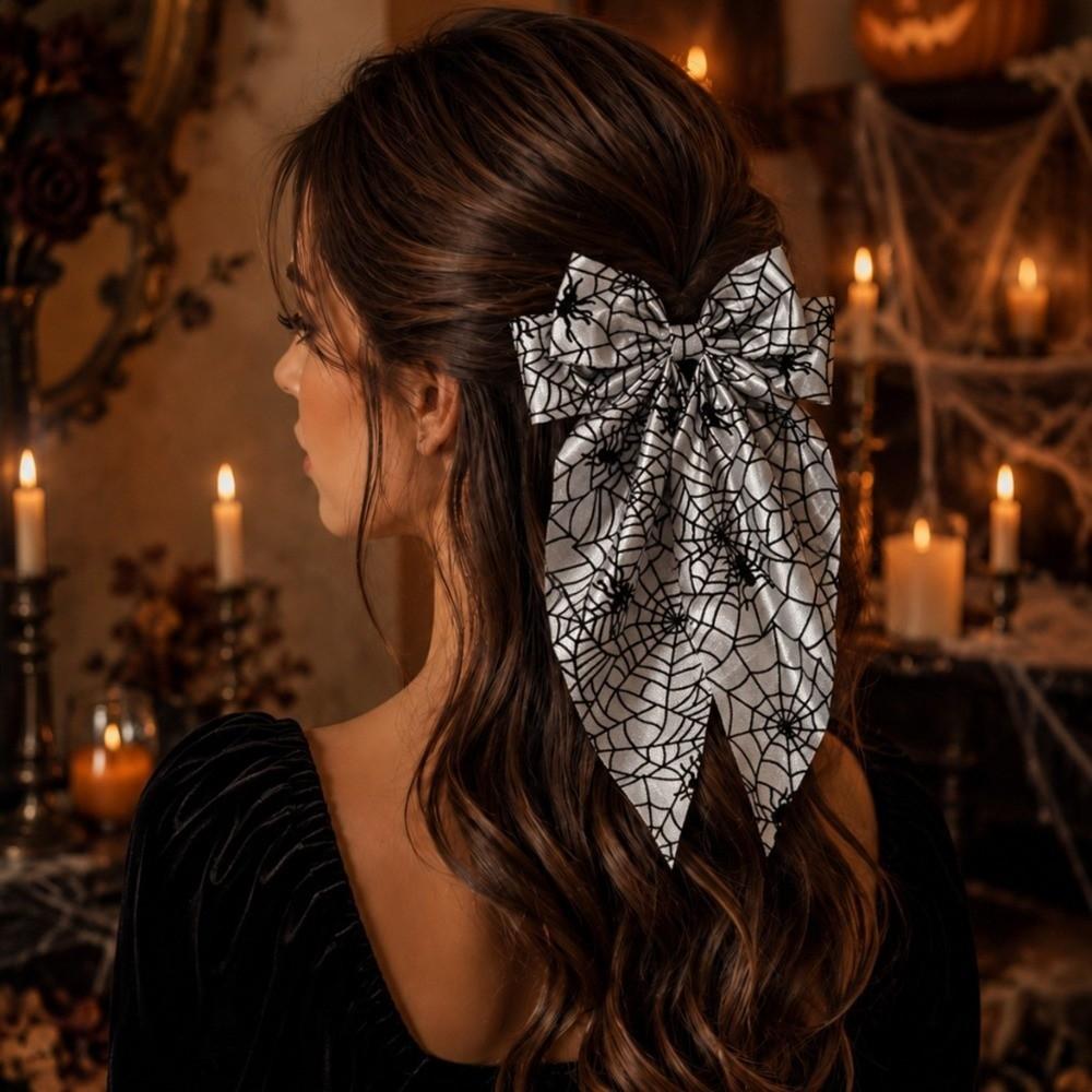 Spring Clip Spider Web Hair Bow Gothic Halloween Scrunchie Pumpkin Hair Clip Hair Accessories