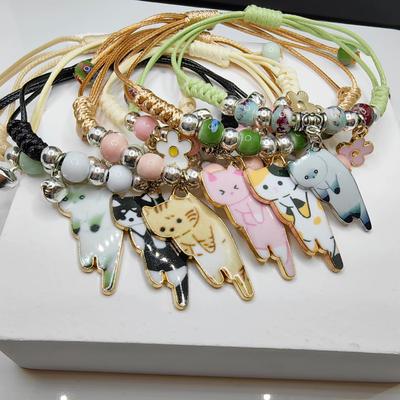 Регулируемый разноцветный браслет с подвеской Lucky Cat из веревки для женщин и девочек, подарки на день рождения, модные браслеты с подвесками и кисточками для пар