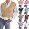 Women's Casual V-Neck Pullover Shirt Collision Color Sleeveless Sweater Vest