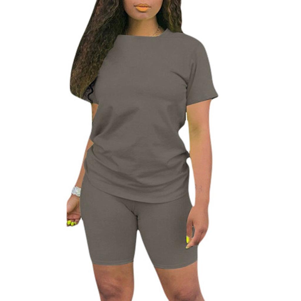 Женский повседневный спортивный однотонный костюм из 2 предметов, комплект из топа и брюк с короткими рукавами