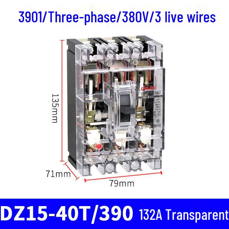 Transparent Hydraulic Electromagnetic Plastic Circuit Breaker DZ15-100T/3901 63A 100A 3-Phase 3P