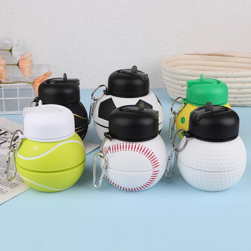 Fold Silicone Water Bottle Outdoor Basketball Football Tennis Golf Baseball Pickleball Leakproof Portable Kids Water Bottle
