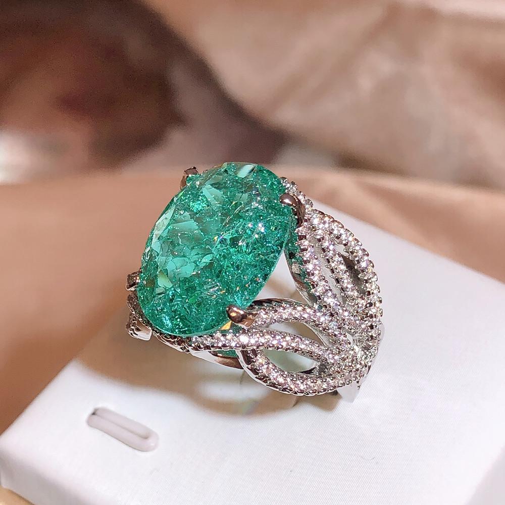925 посеребренное модное сине-зеленое кольцо с муассанитом, сверкающее, роскошное кольцо, женское ювелирное изделие на день рождения, подарок