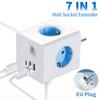 EU Wall Socket Extender with 4 AC Outlets 2 USB Ports And 1 Type C 7-in-1 EU Plug Charger On/Off Switch for Home Office