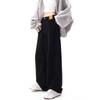 2024 High-End Black Retro Wide-Leg Jeans for Girls - Floor-Length, Hip-Covering