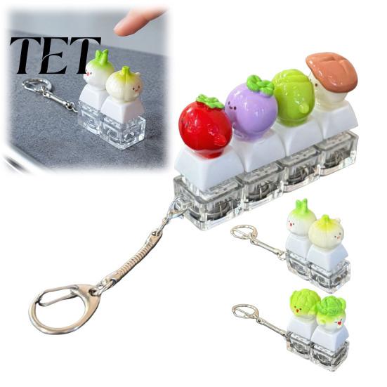 Handheld Fidget Clicking Device Vegetable Keyboard with LED Light, Stress Relief Clicker Keychain Mechanical Keycap Decompression Toy for Backpack,