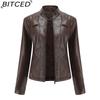 BITCED Женская повседневная кожаная куртка со стойкой воротником, приталенная верхняя одежда, весенне-осенняя однотонная кожаная куртка