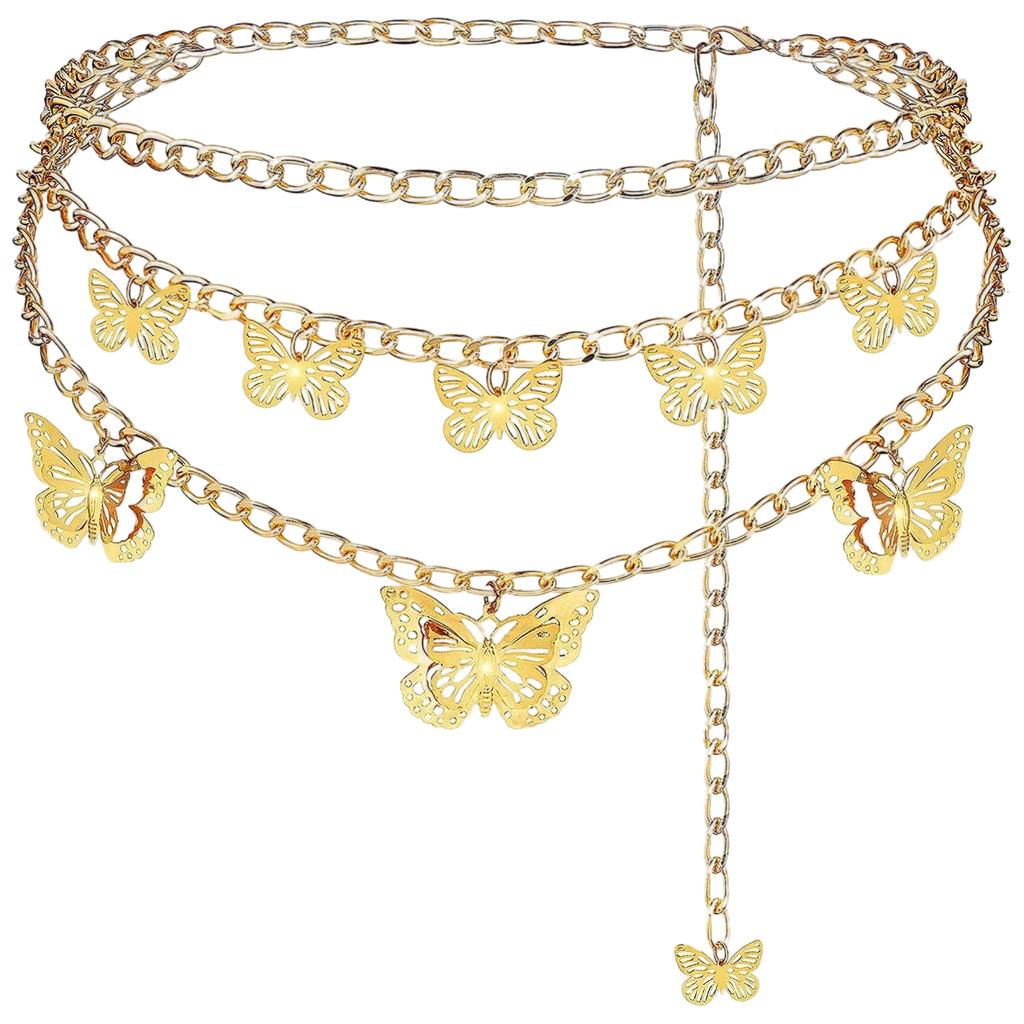 Blingbling Waist Belt Stylish Carved Butterfly Waist Chain Belt Elaborate Chain Belly Chain for Belly Dance Waist Chain