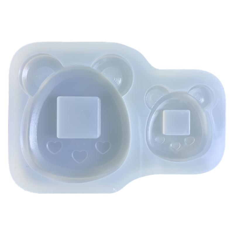 Glossy Geometry Cute Bear Ornament Silicone Epoxy Resin Mold Keychain Pendant Jewelry for Bag Decorations Craft