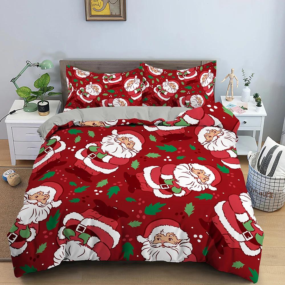 Santa Claus Pattern Bedding Set Christmas Deer Duver Cover Set for Kids Boys Girls Quilt Cover Queen Polyester Comforter Cover