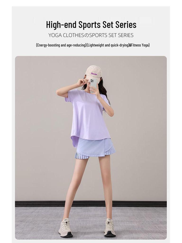 Женский летний комплект спортивной одежды быстросохнущий для бега, бадминтона, тенниса, йоги - юбка и топ маленьких размеров
