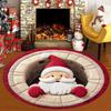 Santa Claus Round Carpet 3D Optical Illusion Pattern Floor Mat Christmas Holiday Decor Non-Slip Rug for Living Room Bedroom