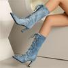 Women's High-heeled Short Boots Autumn and Winter New Style Pointed, Slim, and Oversized Denim Boots