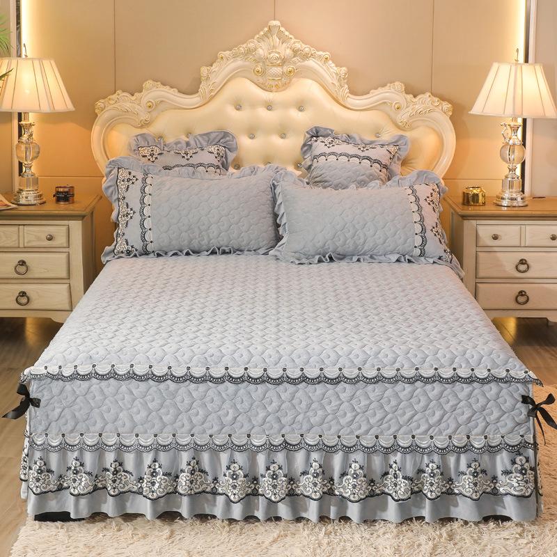 1 шт., классическая европейская плотная бархатная стеганая юбка-кровать, размер King Queen, высокое качество, короткое плюшевое покрывало, наволочка в комплект не входит