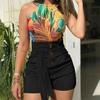 Casual Summer Beach Women Solid Color Belted Buttons High Waist Shorts Hot Pants