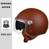 Classic White Green Stripes Open Face Motorcycle Helmets Leather Jet Moto Helmet with Daul Lens Electric Scooter Racing Helmet