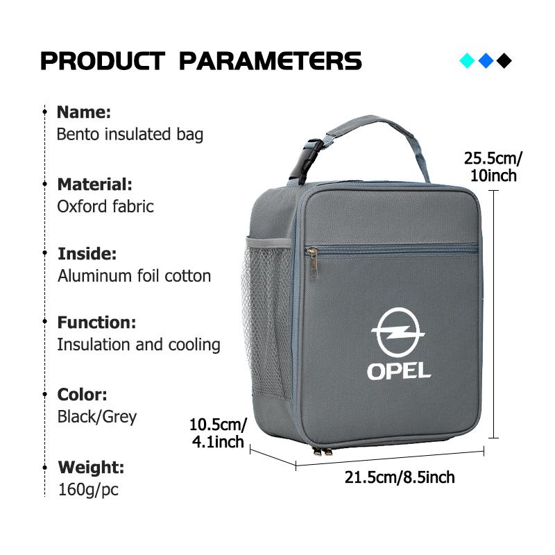 AAAYQ1 Insulated Lunch Bag Thermal Storage Bento Box Cooler Tote Bag For Opel Vectra Zafira Meriva Mokka Grandland Vivaro Antara