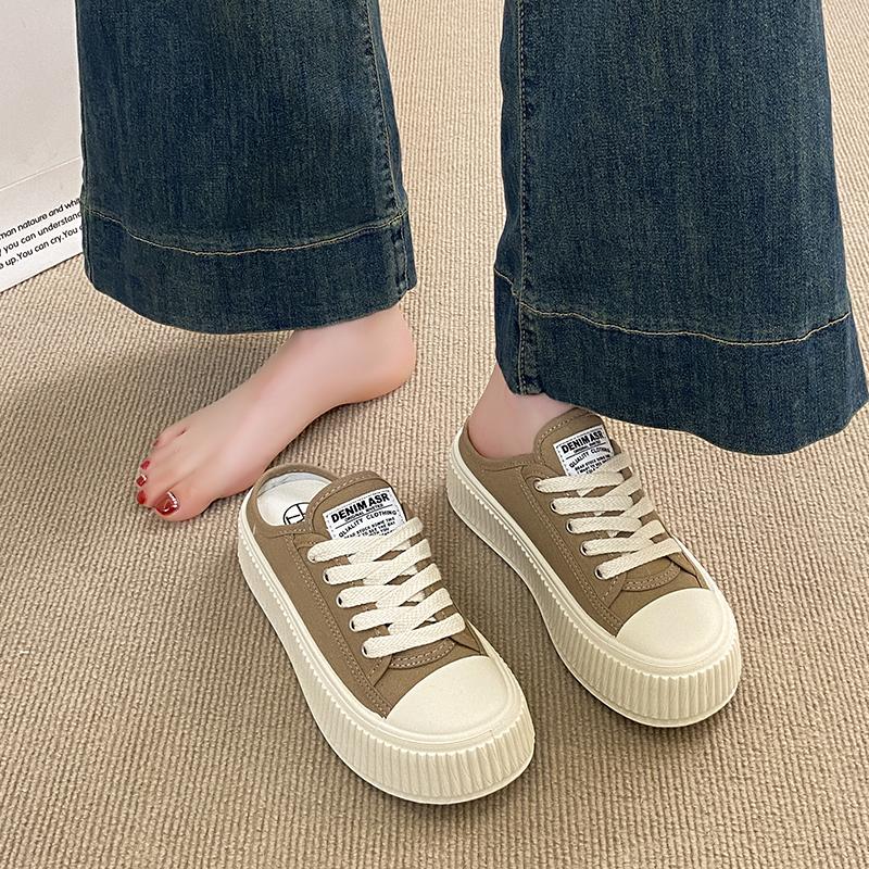 CRLAYDK Fashion Mule for Women Canvas Backless Slip On Casual Ladies Loafers Walking Slides Height Increase Skateboard Shoes