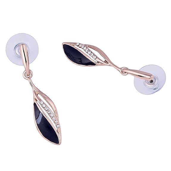 Стильные женские подвесные серьги с эмалью черного цвета, покрытые розовым золотом