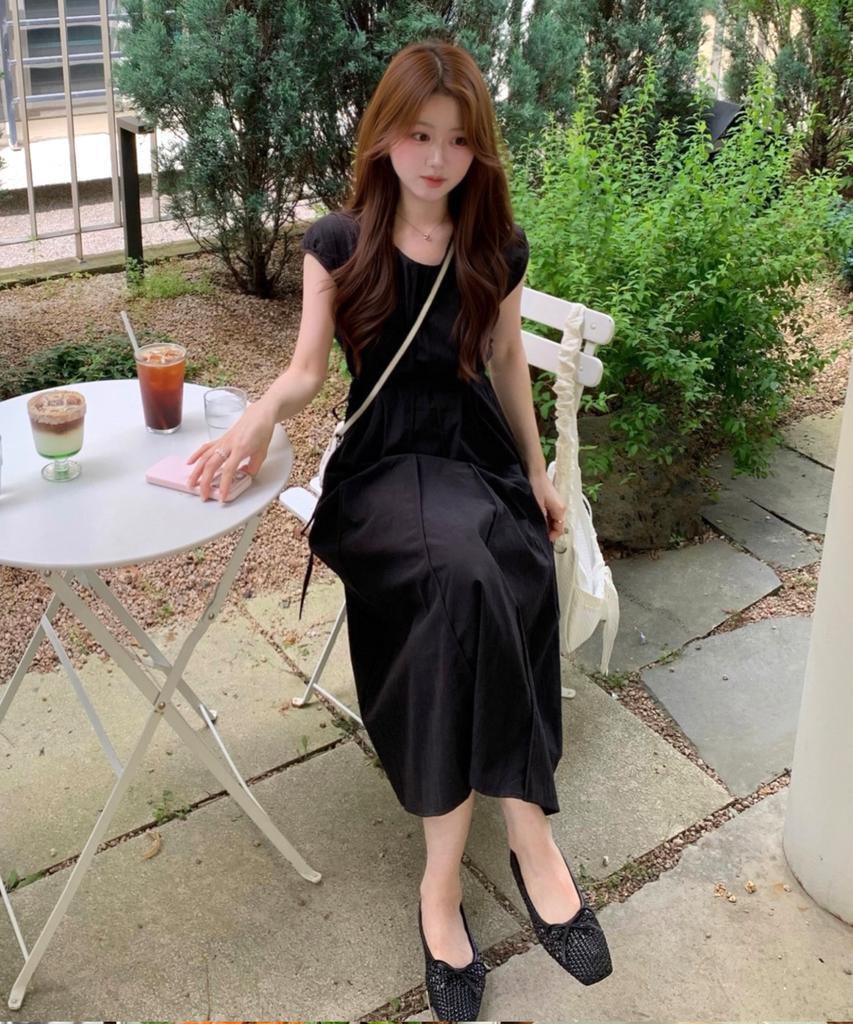 Mind Bridge Woman [W] Cap Sleeve Belted Nylon Long Dress - 2 Colors