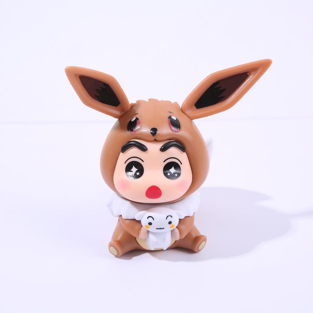 6pcs/set Crayon Shin chan Psyduck Eevee Charmander Bulbasaur Squirtle Action Figure Collection Model Toys