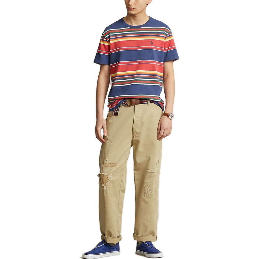 Polo Ralph Lauren FW23 Color Block Logo Embroidered Striped Short Sleeve T-Shirt Men Tops Multicolor MNPOTSH1N821861-410