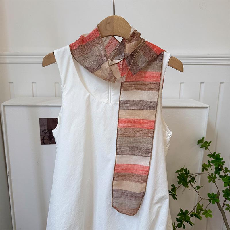 Шелковый шарф длинная полоска высококлассный новый литературный полосатый дышащий влагоотводящий шейный маленький шарф тонкий шарф женская косынка повязка на голову