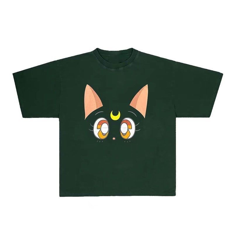 Sailor Moon Luna Printed Cotton Ladies Short Sleeve Girls T-Shirt Parent-Child Clothing Unisex Japan Anime Tee Top Summer