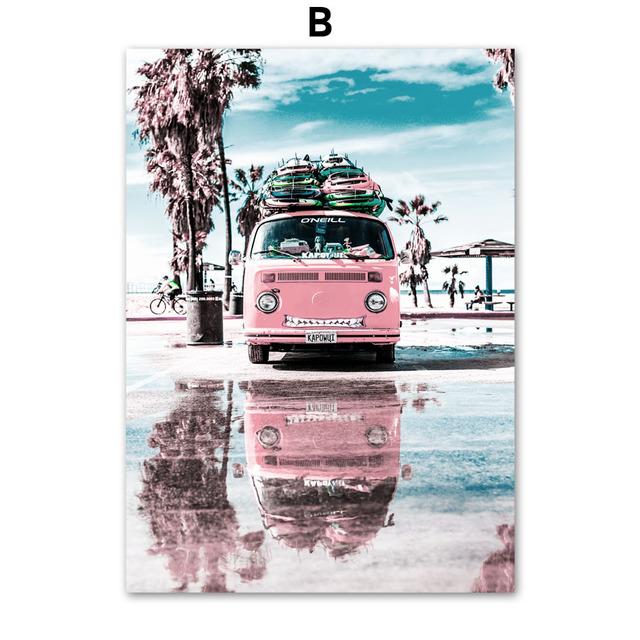 Розовый пляж морской пейзаж постер холст настенное искусство скандинавские скандинавские картины для интерьера отпуск фотографии для дизайна дома без рамки