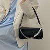 Design Underarm Bag For Women's Summer  New PU Black Zipper Fashion Pearl Chain Versatile Single Shoulder Bag Handbag