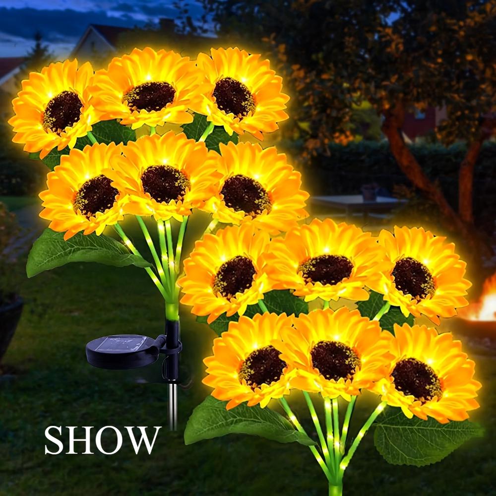 Садовый солнечный светильник зеленый кожаный столб со светом большая голова подсолнух 6 головок солнечное питание с автоматическим выключателем индукция садовое украшение