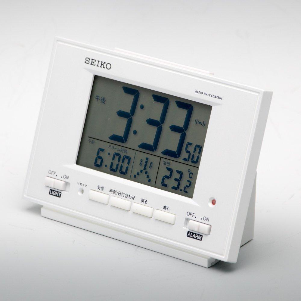 Seiko Часы будильник автоматическая подсветка радиоволна цифровой календарь дисплей температуры виден даже ночью белый жемчуг SQ778W SEIKO