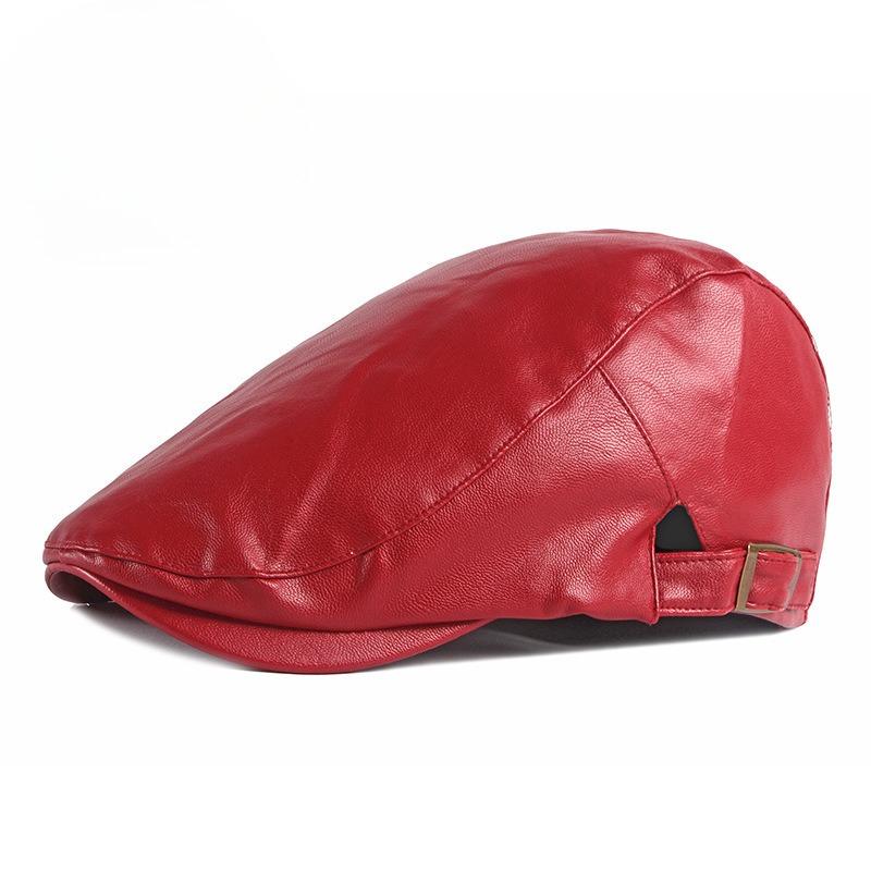 Vintage PU Leather Flat Cap for Men Women British Style Beret Autumn Winter Warm Newsboy Cap Fashion Adjustable Duckbill Hat