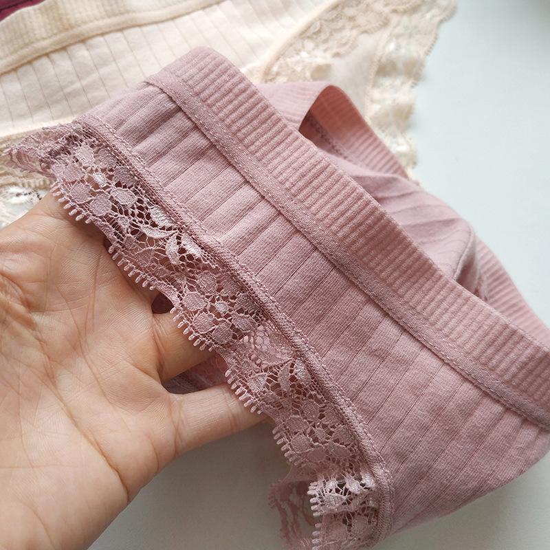 Sexy Women Solid Color Lace Thong Comfortable Cotton Underwear