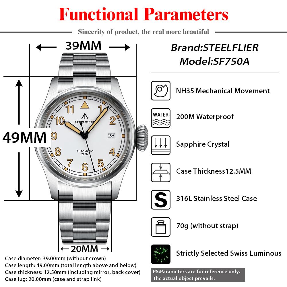 STEELFLIER Official SF750A NH35 Automatic Mechanical Watch Sapphire Crystal 20Bar Waterproof Super Luminous Luxury Dive Watches