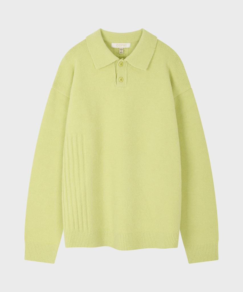 COFWI Wool Button Knit Polo Shirt Lime