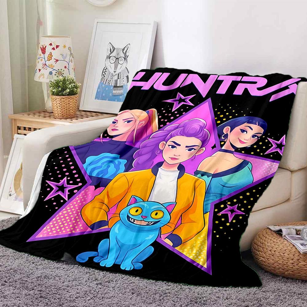 1 шт. Huntrix, K-POP Плед Мягкий Теплый Всесезонный Плед для Дивана, Кровати, Машины, Офиса Яркий Цветной Дизайн, Прочный и Уютный Подарок