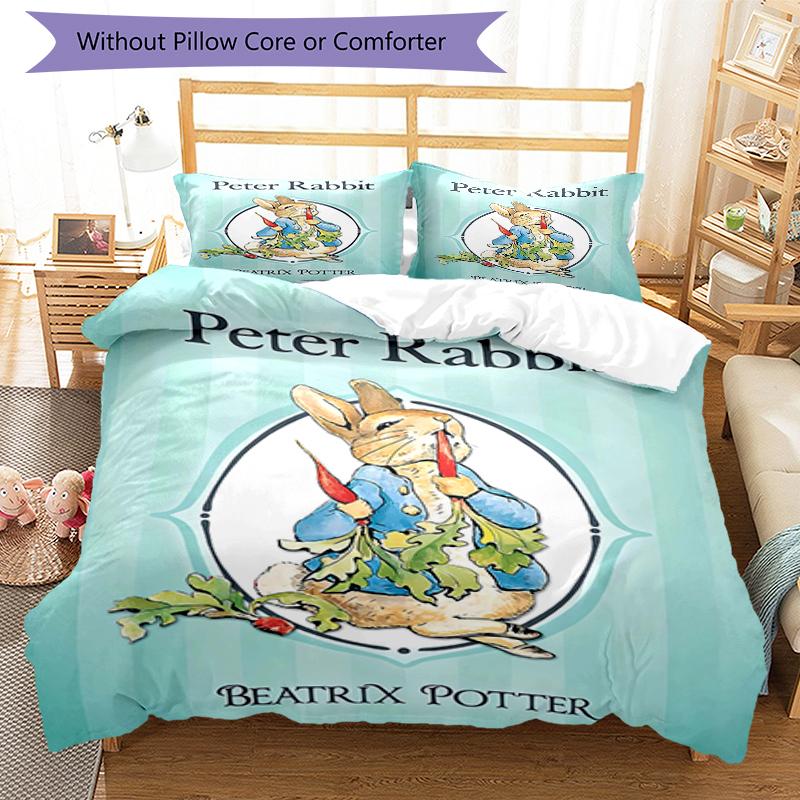 3pcs Peter Rabbit2 Design Cover Set - HD Printed Bedding with 1 Cover and 2 Pillowcases - Perfect for Home and Dorm Decor