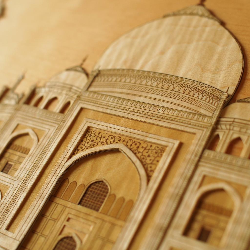 KINOWA Деревянный постер Оригинальный набор ручной работы Объект всемирного наследия Сделано в Японии "Тадж-Махал"