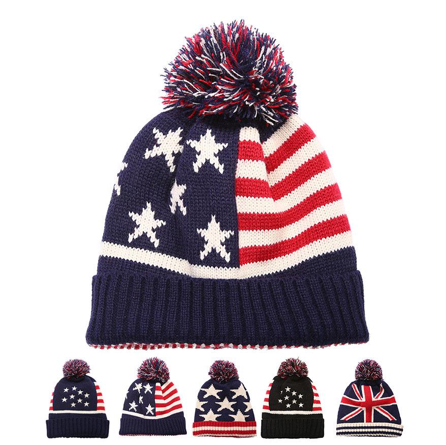 2020Men Winter Ball Knitted Cap For Women Unisex Casual British and American National Flag Hats