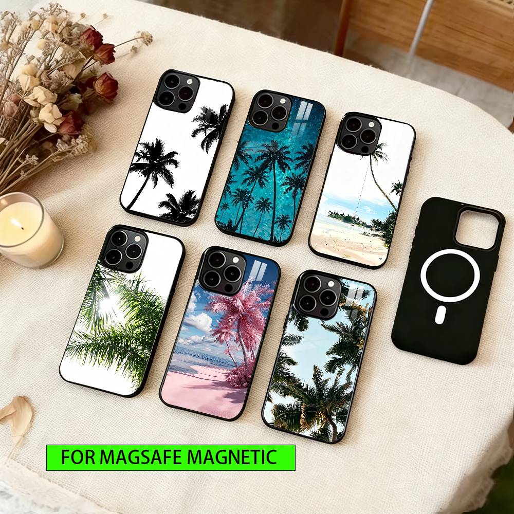 Чехол для телефона с кокосовой пальмой для iPhone 17, 16, 15, 14, 13, 12, 11 Plus, Pro, магнитный с Magsafe, беспроводная зарядка